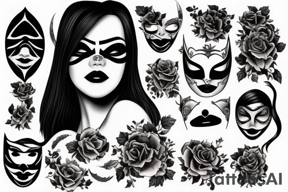 woman with a mask chest tattoo tattoo idea
