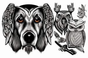 Moose with cocker spaniel  with owl tattoo idea