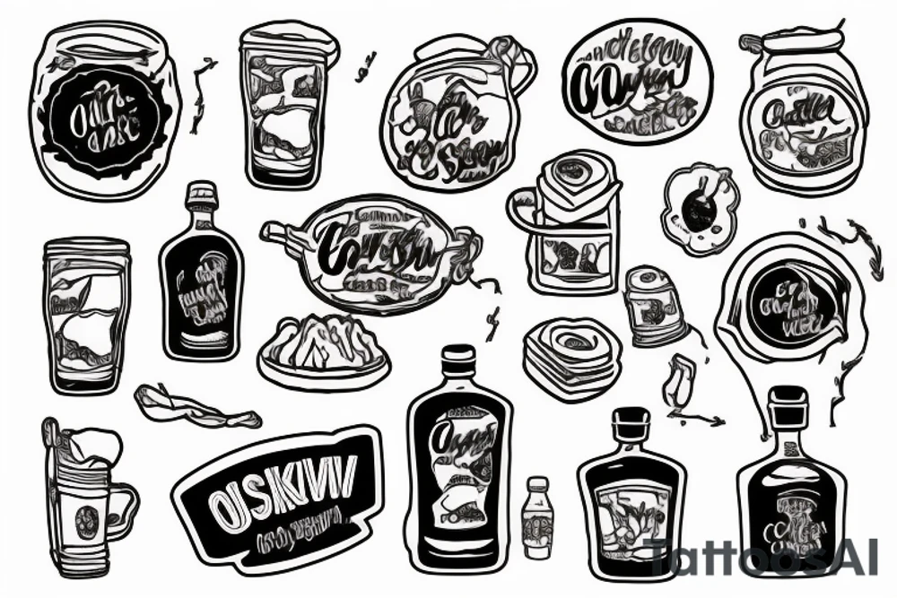 coleslaw whiskey cartoon tattoo idea