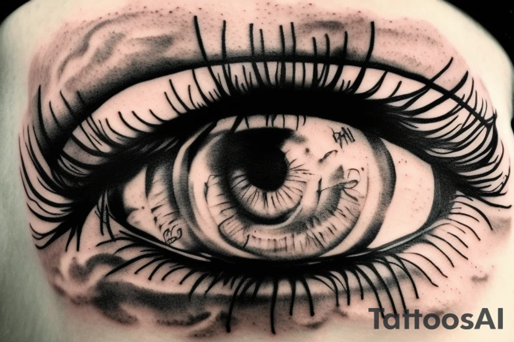 My motivers eye, with 3 children inside of her eye, and clouds as background tattoo idea