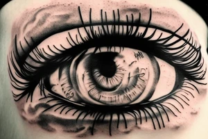 My motivers eye, with 3 children inside of her eye, and clouds as background tattoo idea