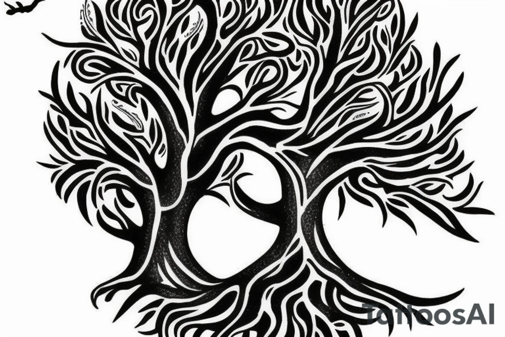 Magpie tree of life tattoo idea