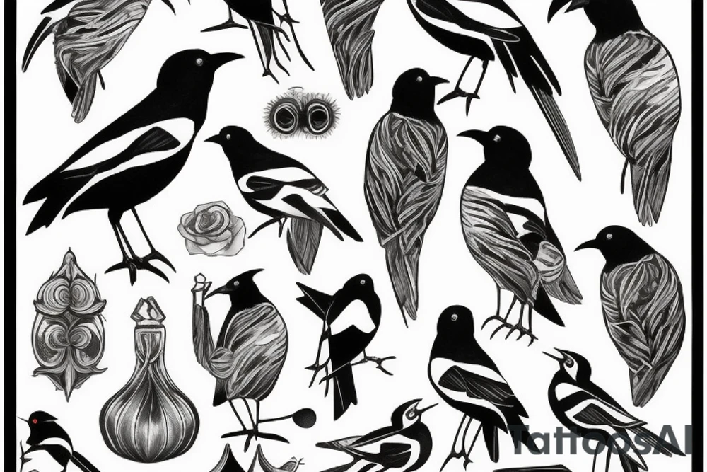 Two magpies abstract tattoo idea