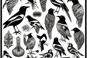Two magpies abstract tattoo idea