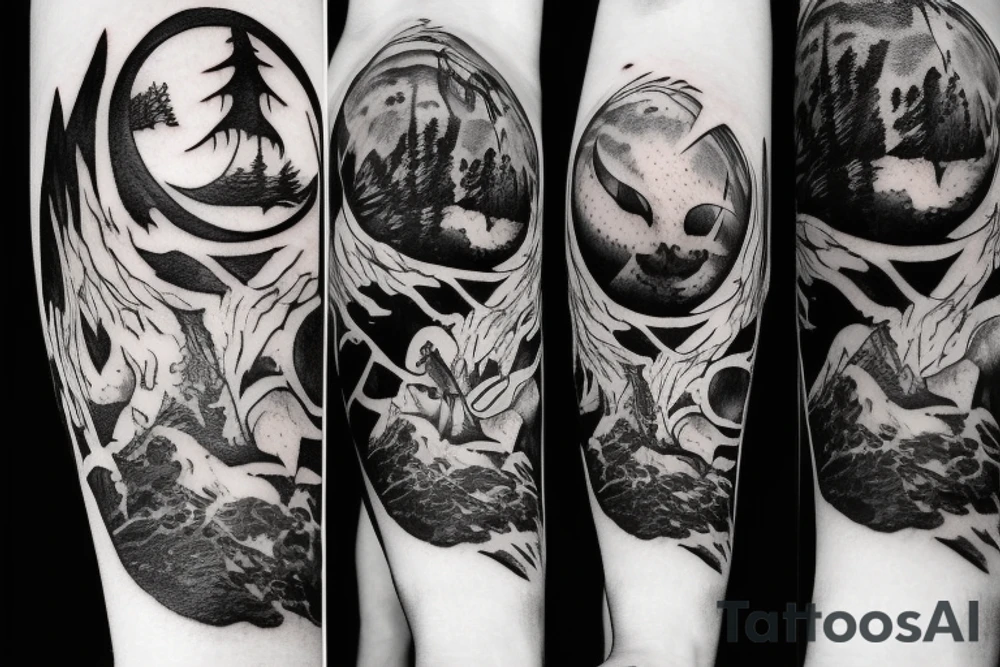 dark forest moon male climbing steps to heaven tattoo idea