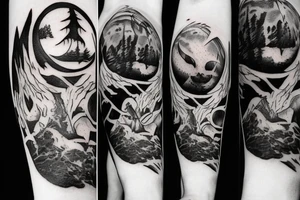 dark forest moon male climbing steps to heaven tattoo idea