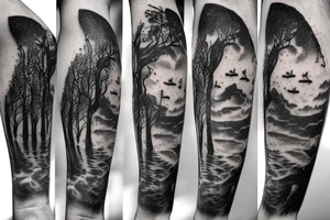 dark forest moon male climbing steps to heaven tattoo idea