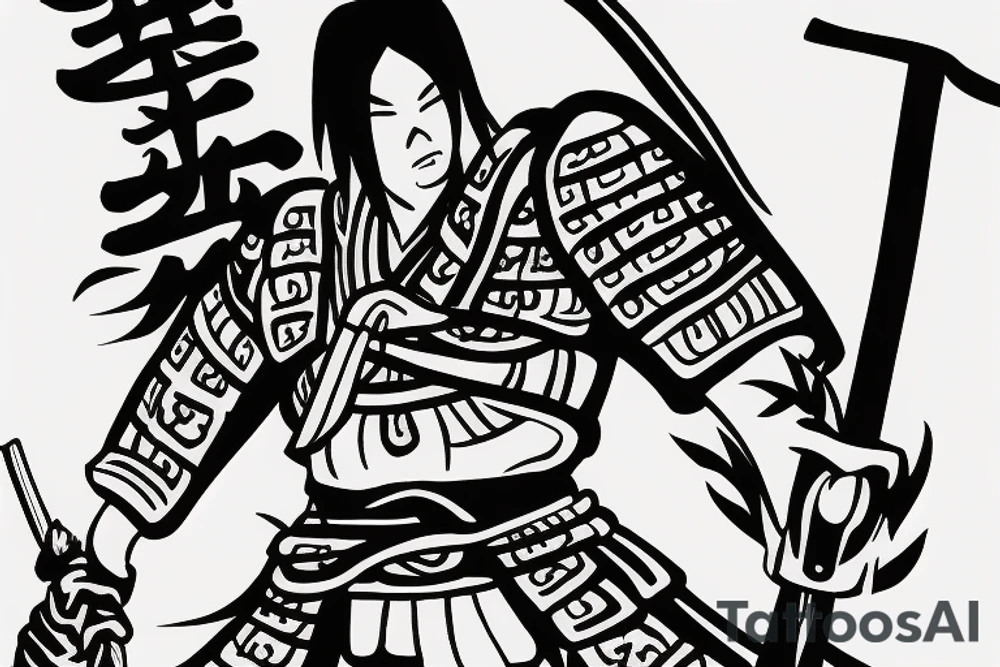 samurai with temple in background ready to fight tattoo idea
