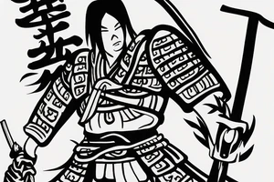 samurai with temple in background ready to fight tattoo idea
