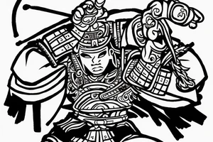 samurai with temple in background ready to fight tattoo idea