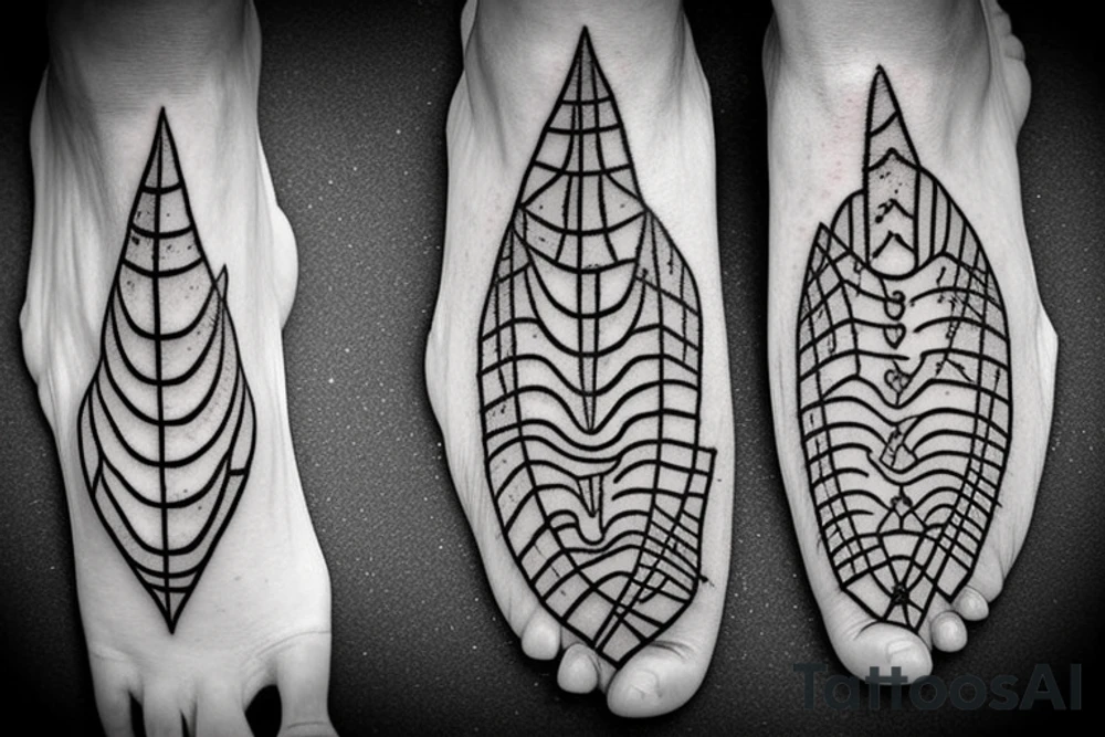 Foot prints that lead into tread marks then foot prints again. Going into a arrowhead at the top of a stairway tattoo idea