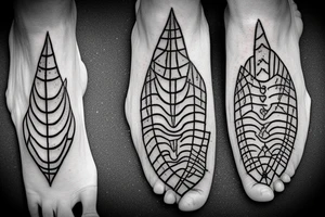 Foot prints that lead into tread marks then foot prints again. Going into a arrowhead at the top of a stairway tattoo idea