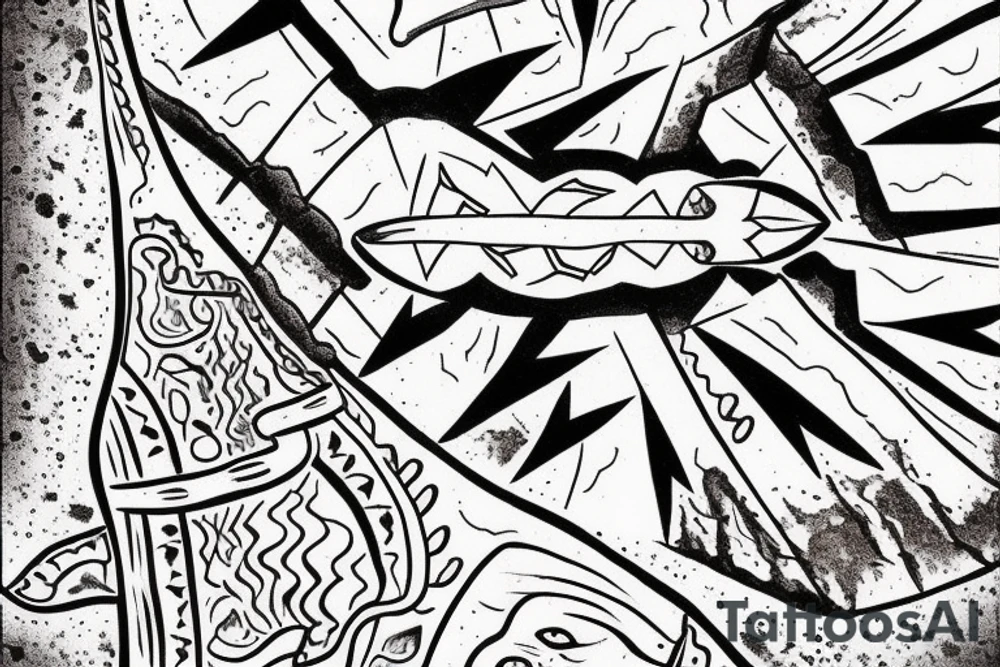 Foot prints that lead into tread marks then foot prints again. Going into a arrowhead at the top of a stairway tattoo idea