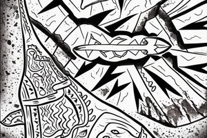 Foot prints that lead into tread marks then foot prints again. Going into a arrowhead at the top of a stairway tattoo idea