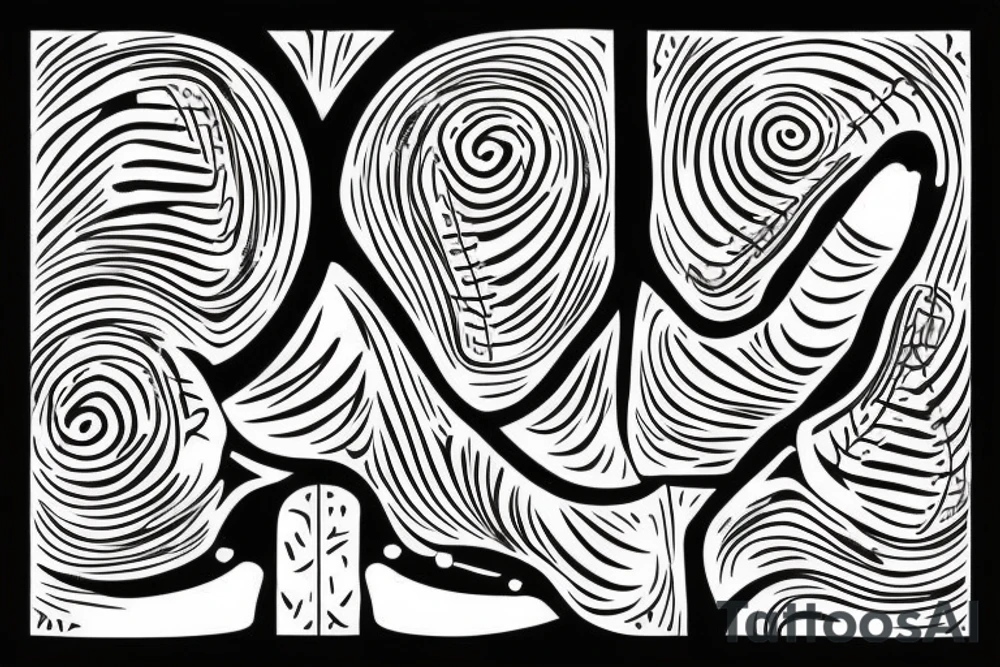 Foot prints that lead into tread marks then foot prints again. Going into a arrowhead at the top of a stairway tattoo idea