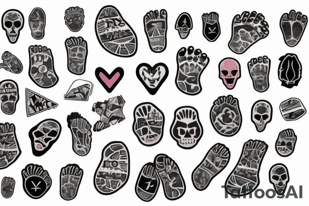 Foot prints that lead up a stairway to a arrowhead headstone tattoo idea