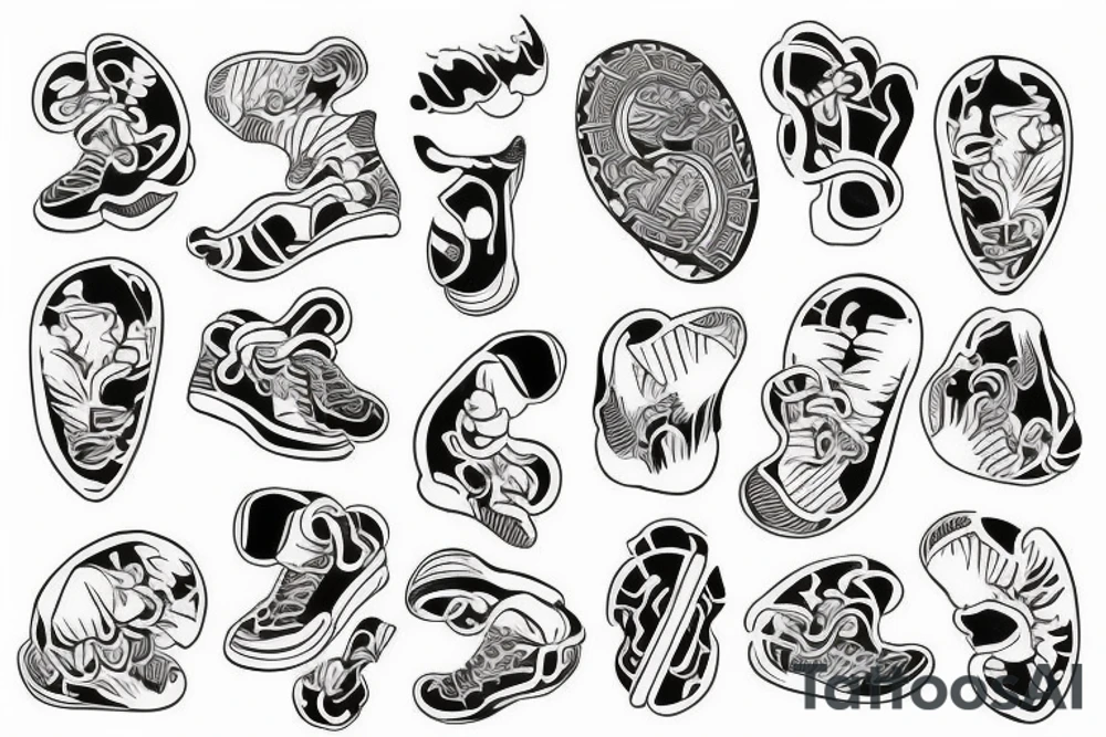 Foot prints that lead up a stairway to a arrowhead headstone tattoo idea