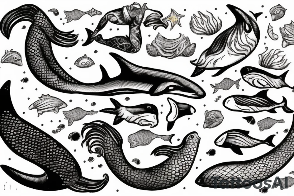 Mermaid petting an orca tattoo idea