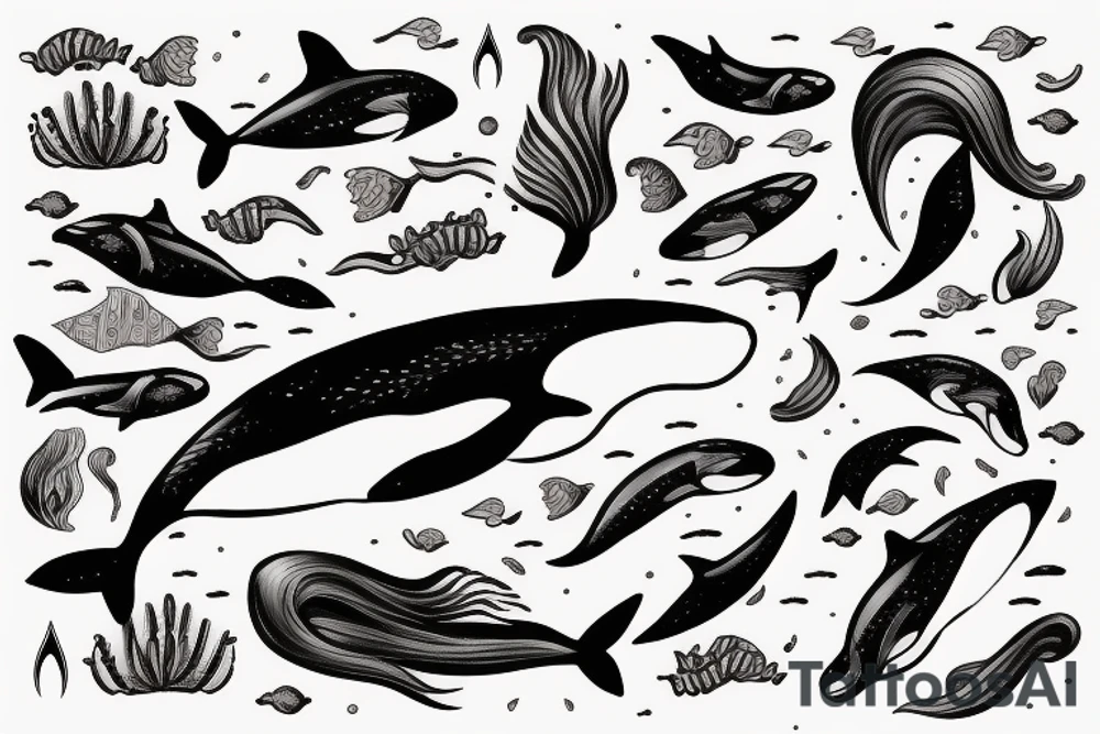 Mermaid petting an orca tattoo idea