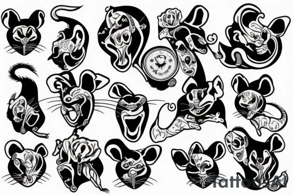 dual tattoo, rats tattoo idea