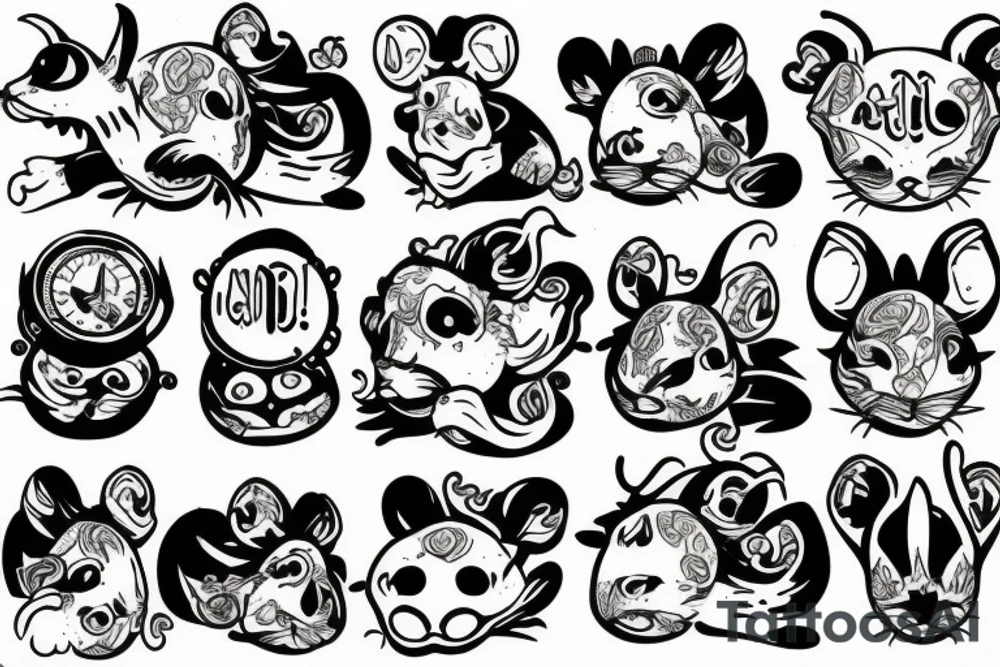 dual tattoo, rats tattoo idea