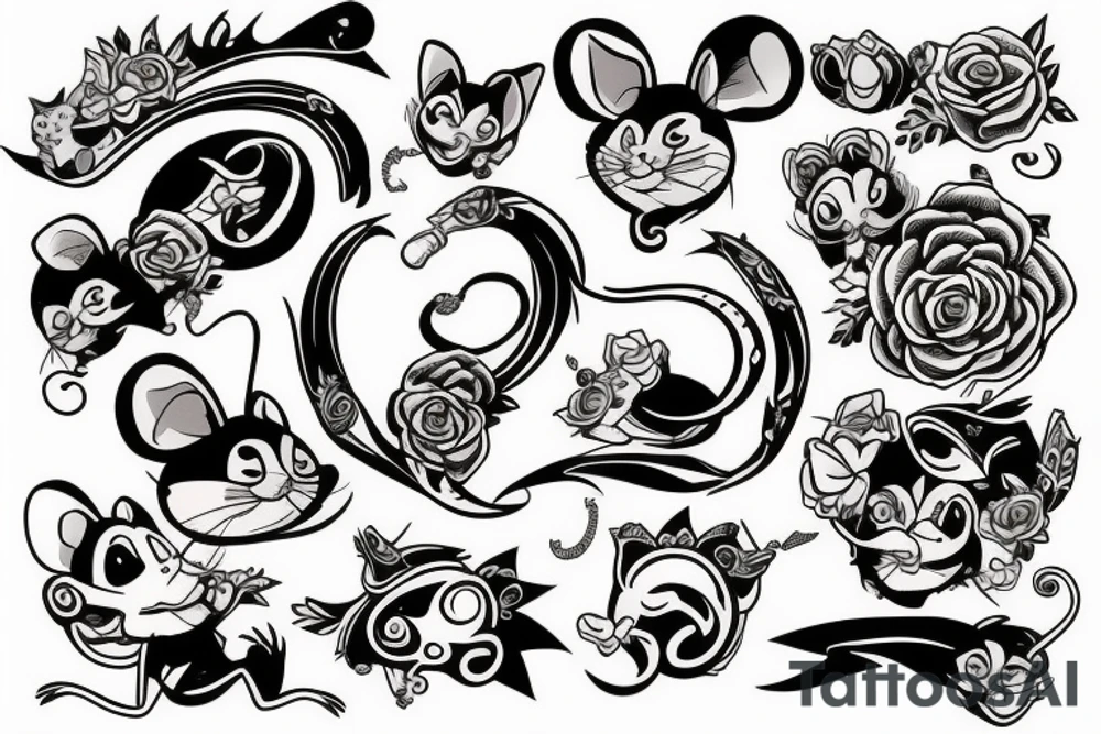 dual tattoo, mice tattoo idea