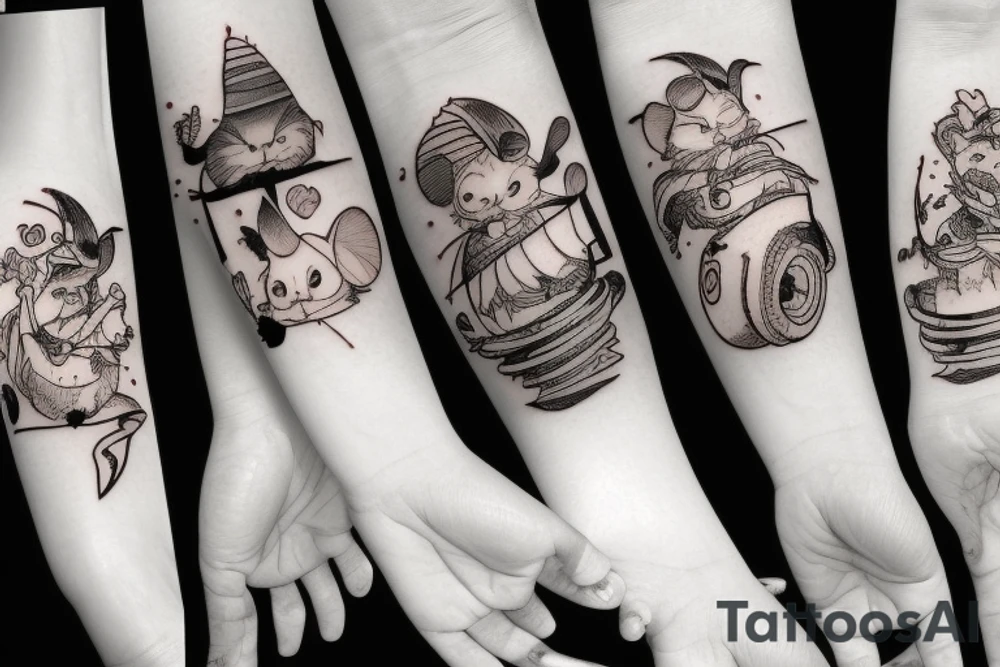 dual tattoo, mice tattoo idea