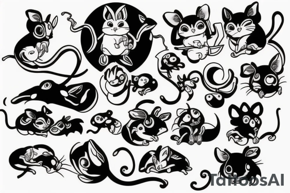 dual tattoo, mice tattoo idea