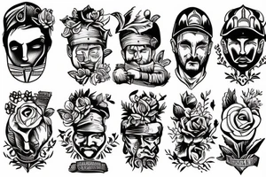 A gardener, a warrior, a shepherd and a carpenter, all split into one image tattoo idea
