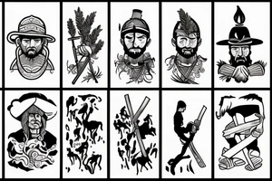 A gardener, a warrior, a shepherd and a carpenter, all split into one image tattoo idea