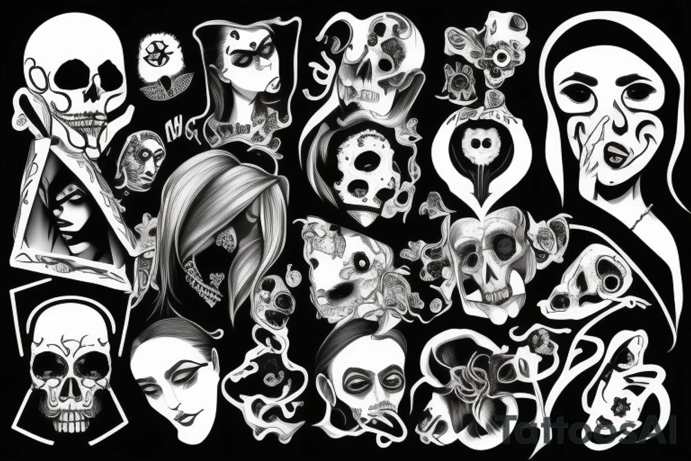 Dark, depressive, schizophrenic, macabre, sombre, sad, face tattoo idea