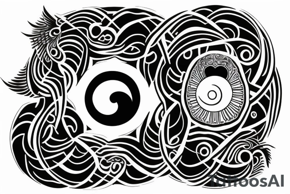 Goddess of justice and ying yang symbol mixed-up tattoo idea