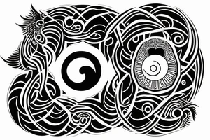 Goddess of justice and ying yang symbol mixed-up tattoo idea