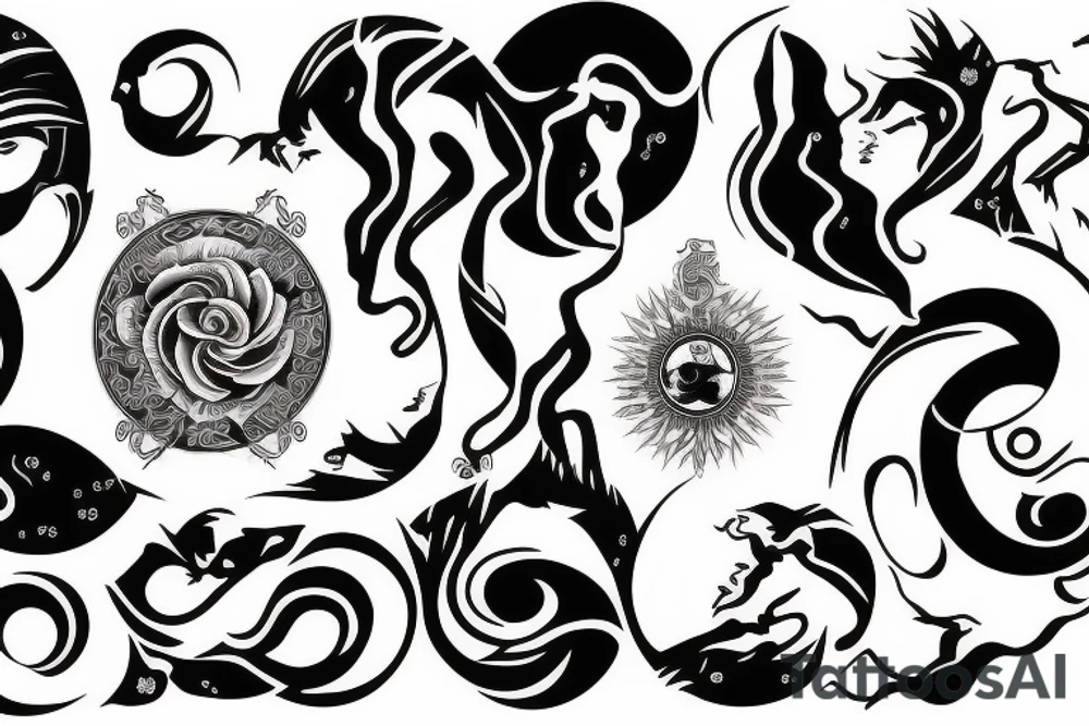 Goddess of justice and ying yang symbol mixed-up tattoo idea