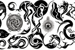 Goddess of justice and ying yang symbol mixed-up tattoo idea