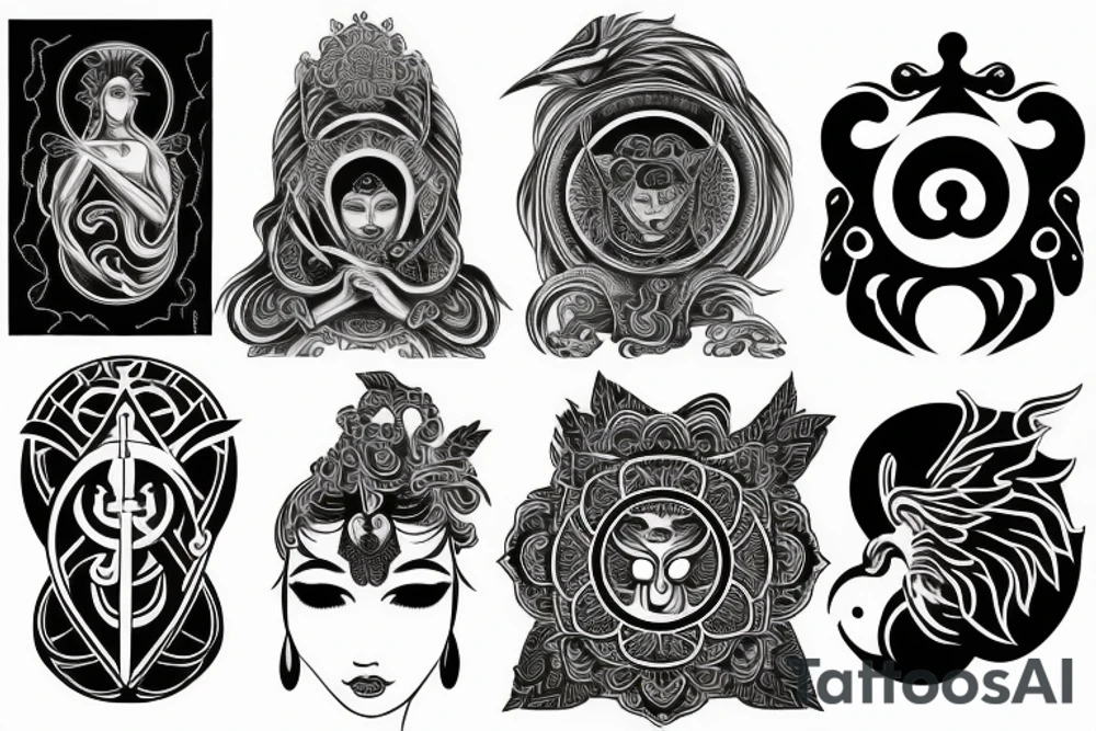 Goddess of justice and ying yang symbol mixed-up tattoo idea