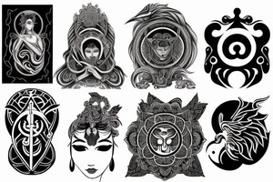 Goddess of justice and ying yang symbol mixed-up tattoo idea