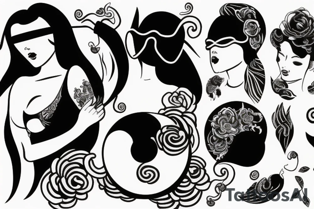 Blindfolded lady ying yang tattoo idea