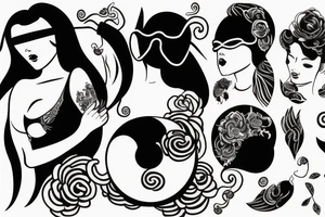 Blindfolded lady ying yang tattoo idea