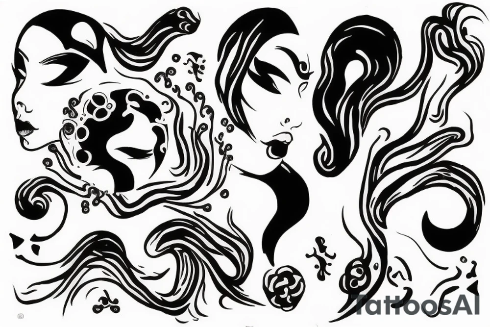Blindfolded lady ying yang tattoo idea