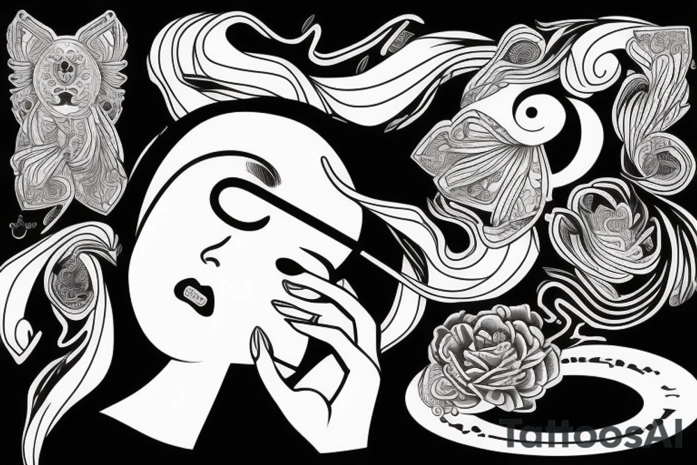 Blindfolded lady ying yang tattoo idea