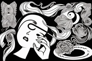 Blindfolded lady ying yang tattoo idea