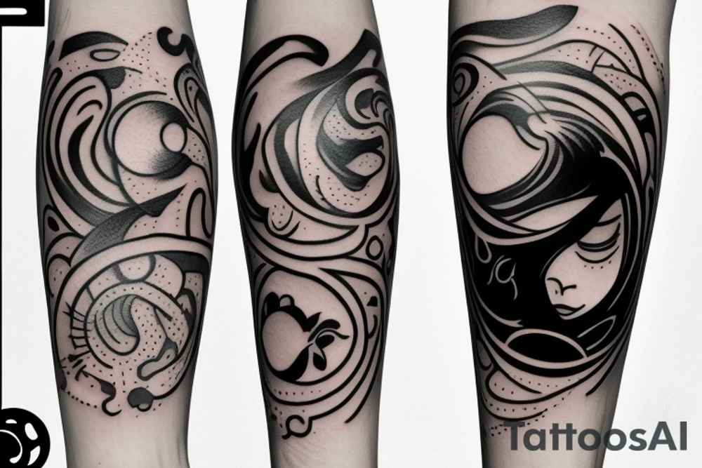 Blindfolded lady ying yang tattoo idea