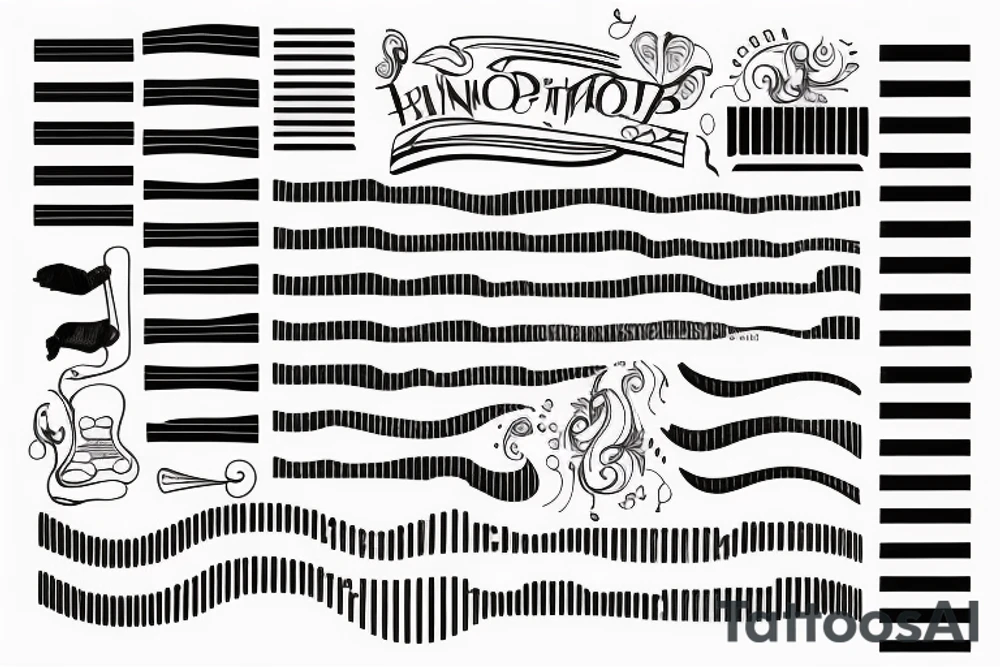 piano keys with beanie written on keys tattoo idea