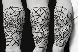 Japanese style, geometric with realistic motives tattoo idea