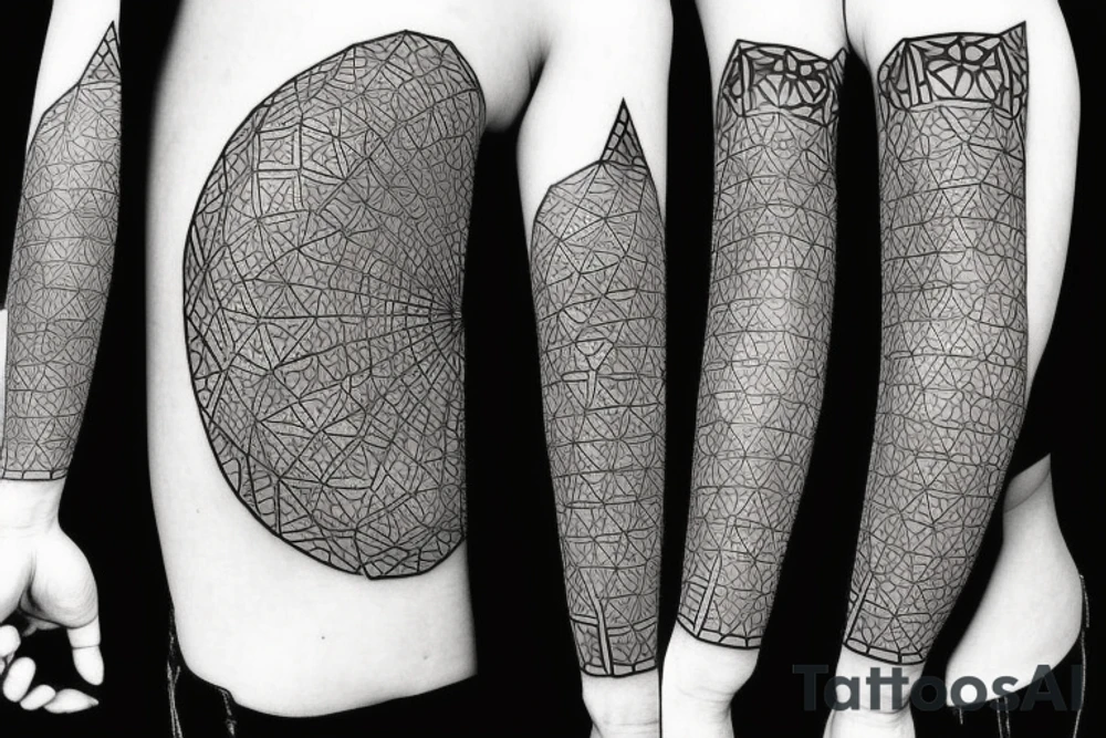 Japanese style, geometric with realistic motives tattoo idea