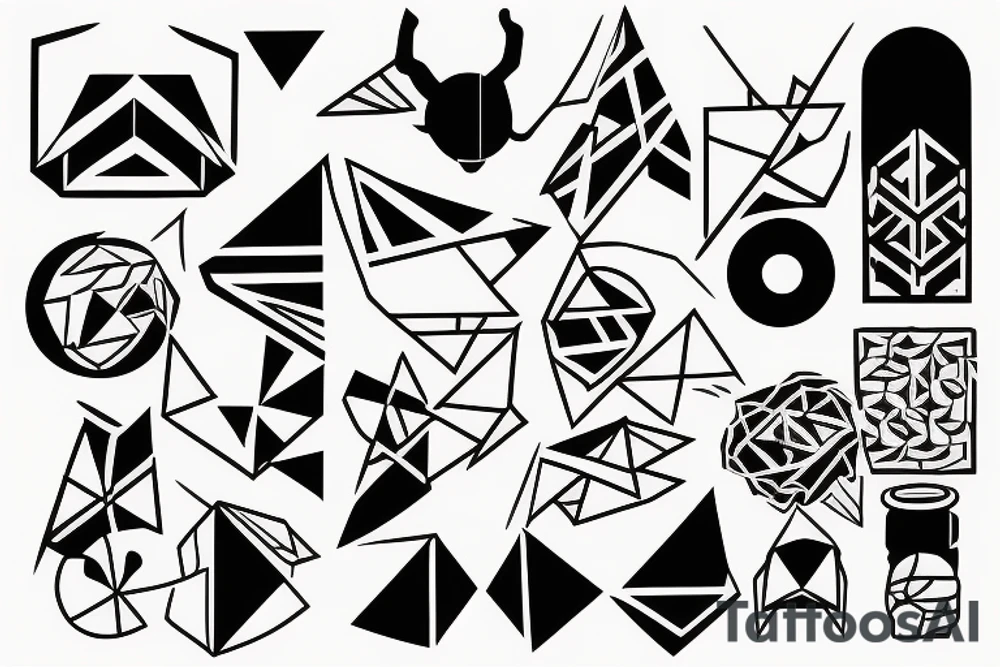 Japanese style, geometric with realistic motives tattoo idea