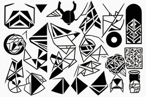 Japanese style, geometric with realistic motives tattoo idea