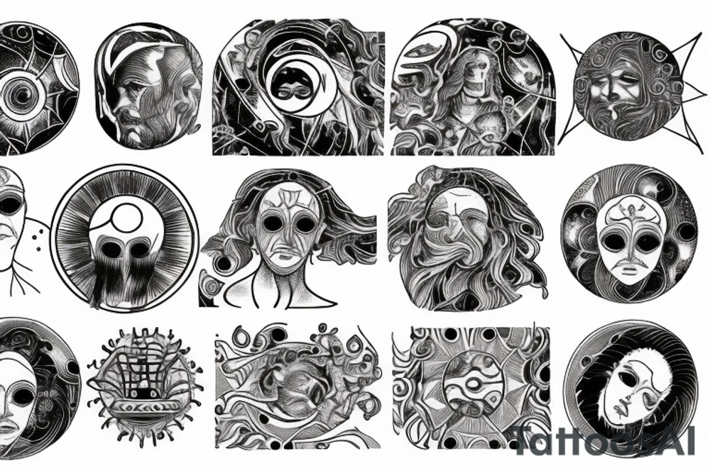 Vitruvian men , galaxy, Sun, tattoo idea