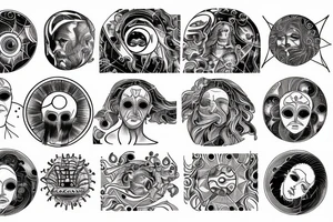 Vitruvian men , galaxy, Sun, tattoo idea